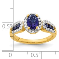 14K Yellow Gold 0.33 Carat Lab Grown Diamond VS SI+ G+ and Oval Lab Created Blue Sapphire Complete Ring view 5