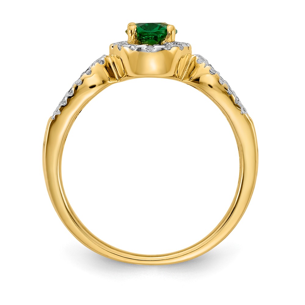14k 1/3 carat Lab Grown Diamond VS/SI+ G+ and Oval Lab Created Emerald Ring (RM5745-CEM-033-YLG)
