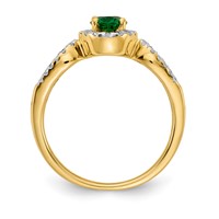 14K Yellow Gold 0.33 Carat Lab Grown Diamond VS SI+ G+ and Oval Lab Created Emerald Complete Ring view 2