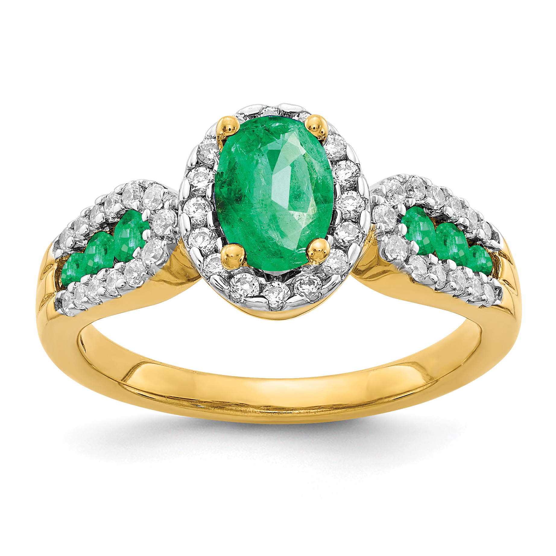 14k 1/3 carat Lab Grown Diamond VS/SI+ G+ and Oval Lab Created Emerald Ring (RM5745-CEM-033-YLG)