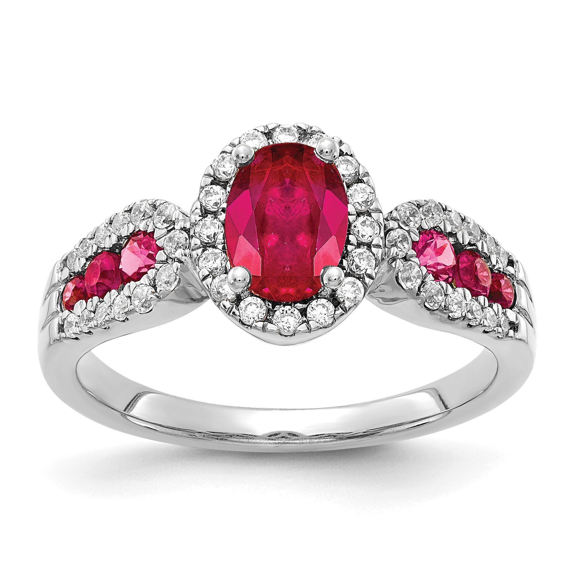 14k White Gold Diamond and Oval Ruby Ring (RM5745-RU-033-WA)