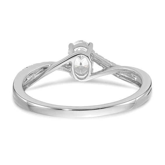 14k White Gold By-Pass (Holds 3/8 carat (5.8x3.8mm) Oval Center) 1/10 carat Diamond Semi-mount Engagement Ring