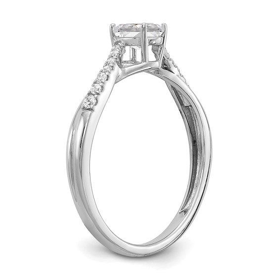 14k White Gold By-Pass (Holds 3/8 carat (5.8x3.8mm) Oval Center) 1/10 carat Diamond Semi-mount Engagement Ring
