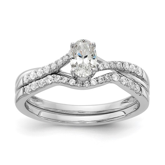 14k White Gold By-Pass (Holds 3/8 carat (5.8x3.8mm) Oval Center) 1/10 carat Diamond Semi-mount Engagement Ring