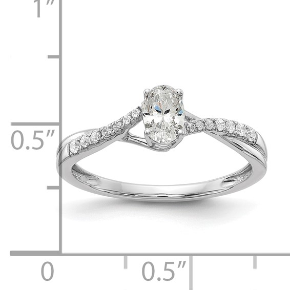 14k White Gold By-Pass (Holds 3/8 carat (5.8x3.8mm) Oval Center) 1/10 carat Diamond Semi-mount Engagement Ring