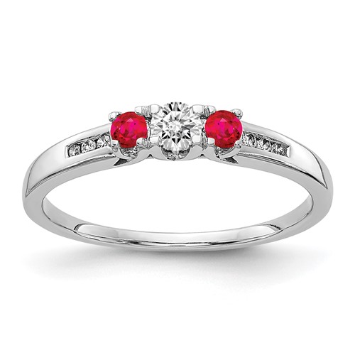 14k White Gold Diamond and Ruby 3-stone Ring