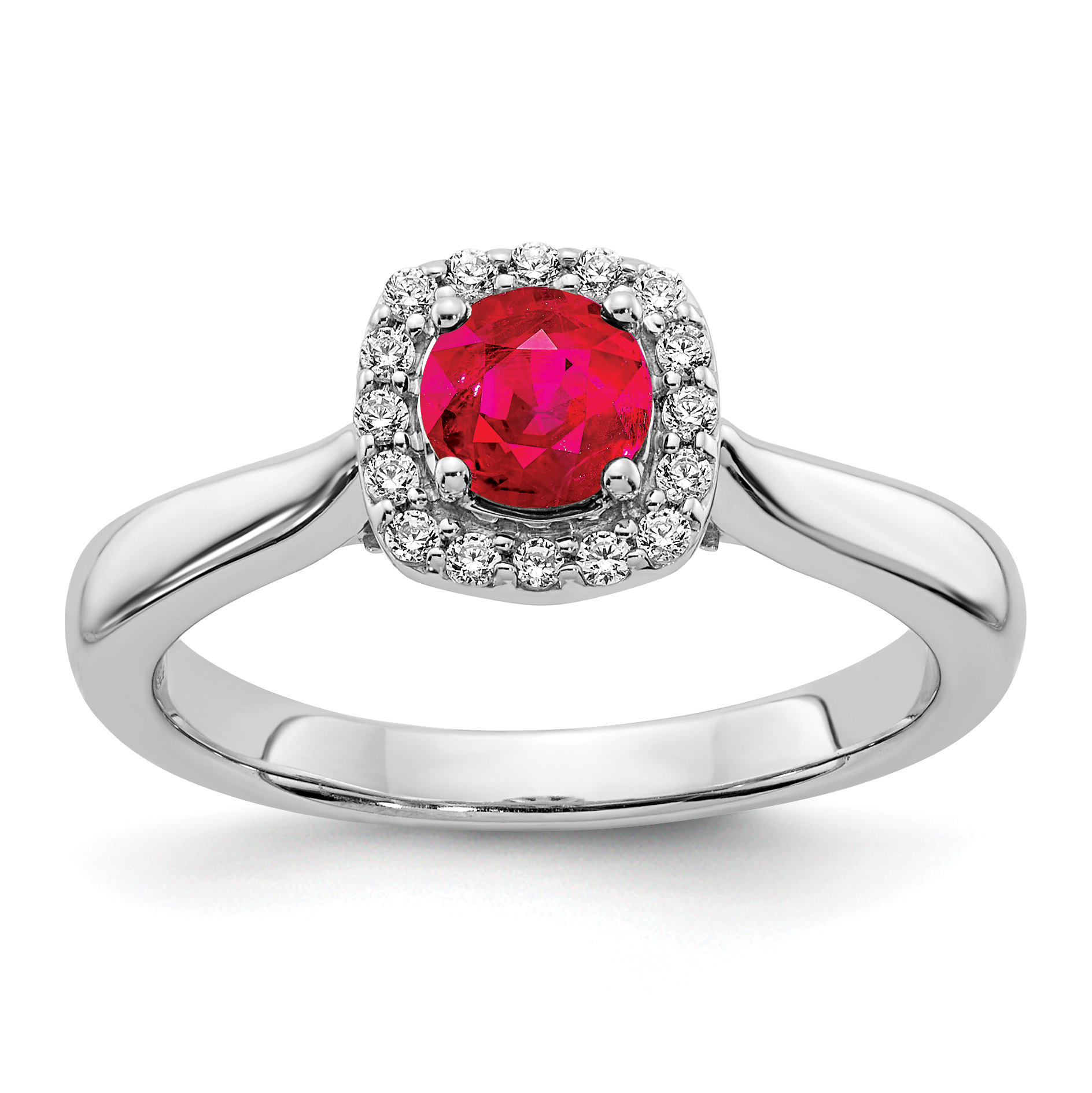 14k White Gold Diamond and Ruby Halo Ring (RM5754-RU-016-WA)