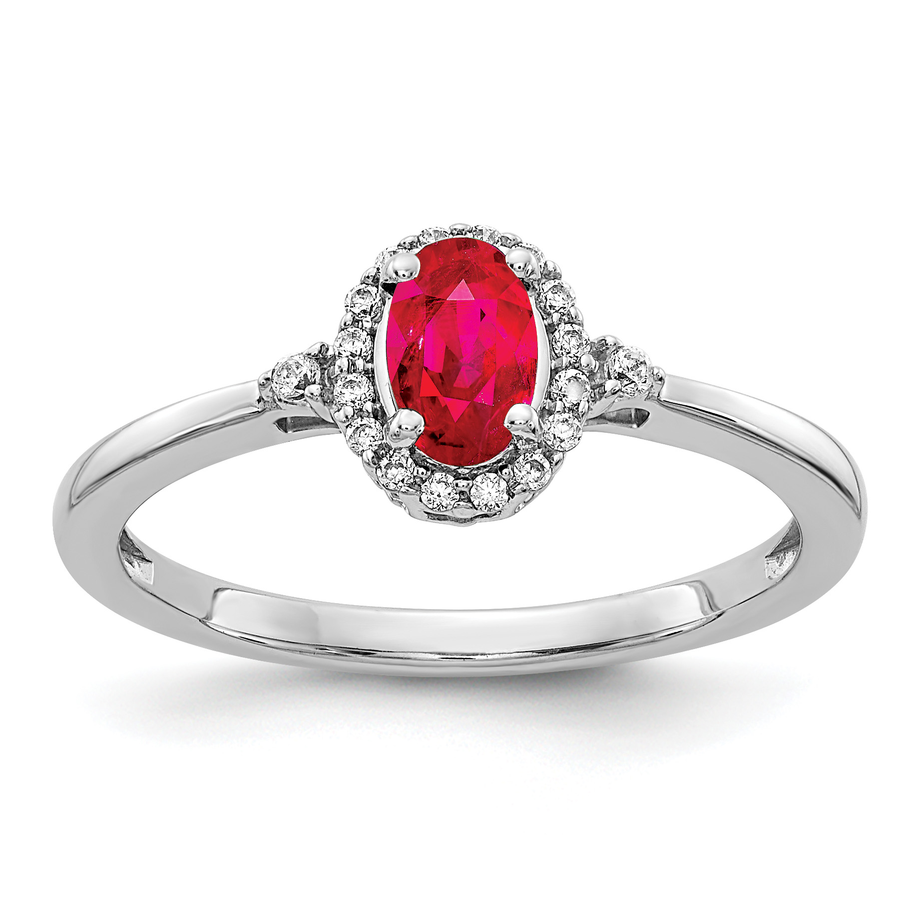 14k White Gold Oval Ruby and Diamond Halo Ring (RM5756-RU-010-WA)