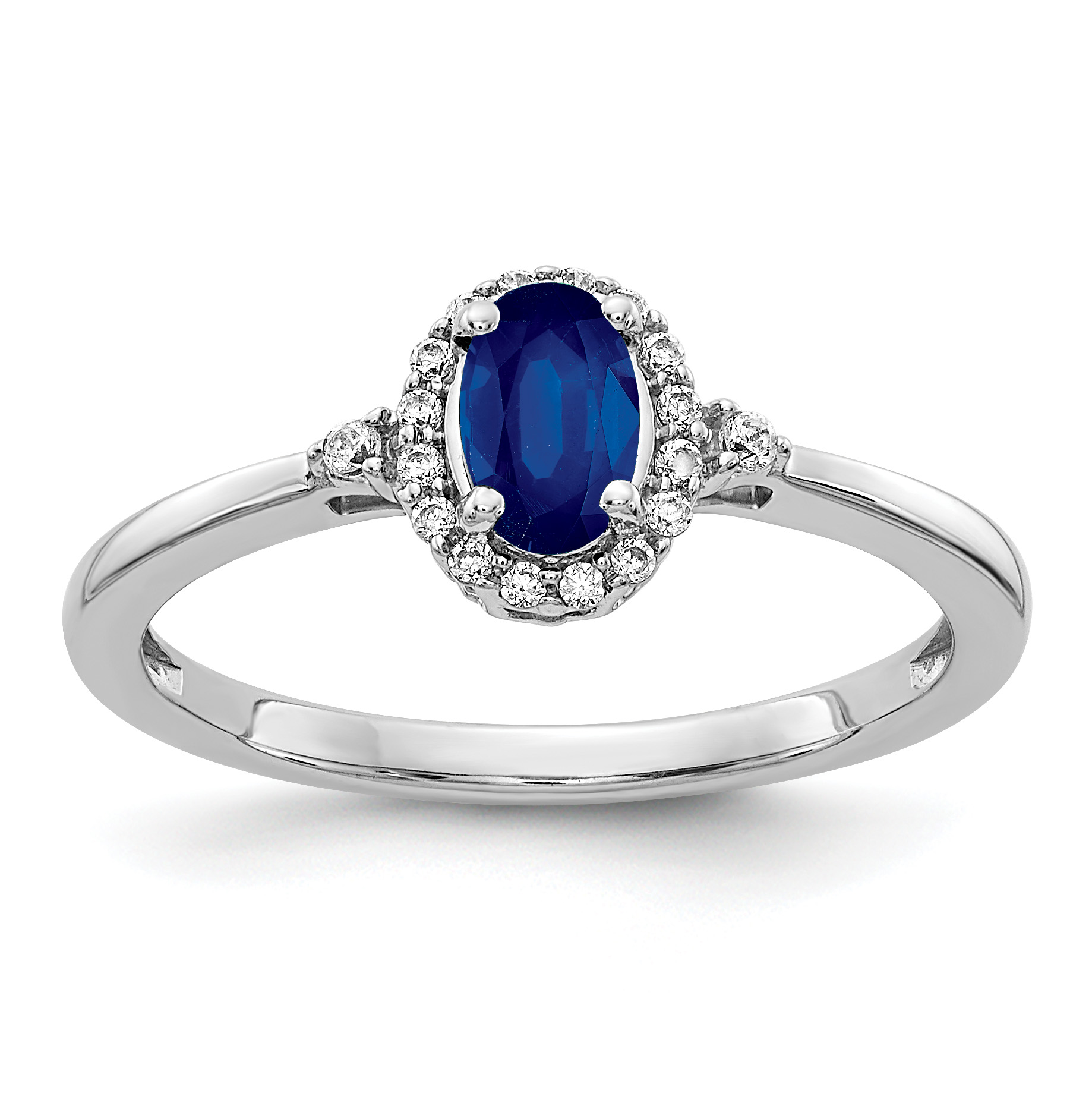 14k White Gold Oval Sapphire and Diamond Halo Ring (RM5756-SA-010-WA)