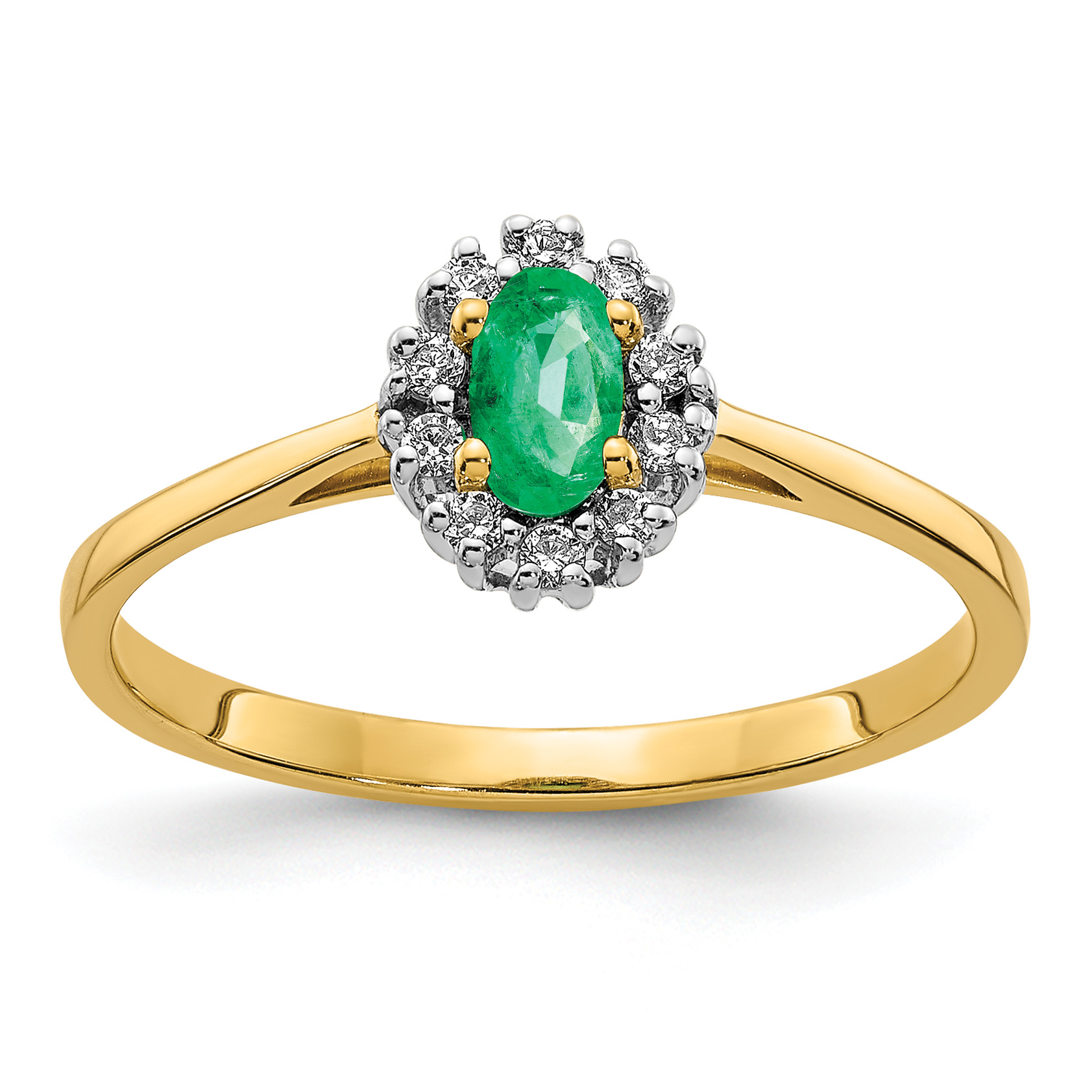 14k Diamond and Oval Emerald Halo Ring (RM5757-EM-010-YA)