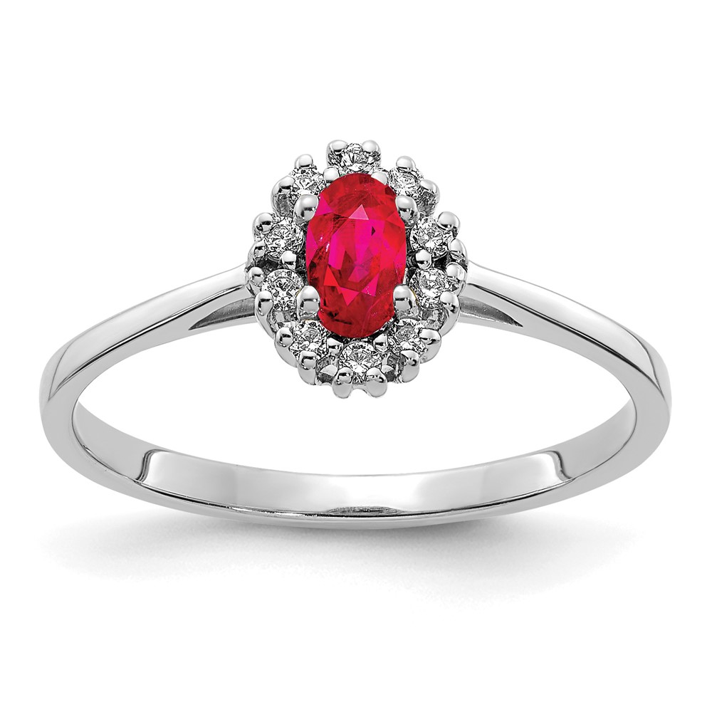 14k White Gold Diamond and Oval Ruby Halo Ring (RM5757-RU-010-WA)