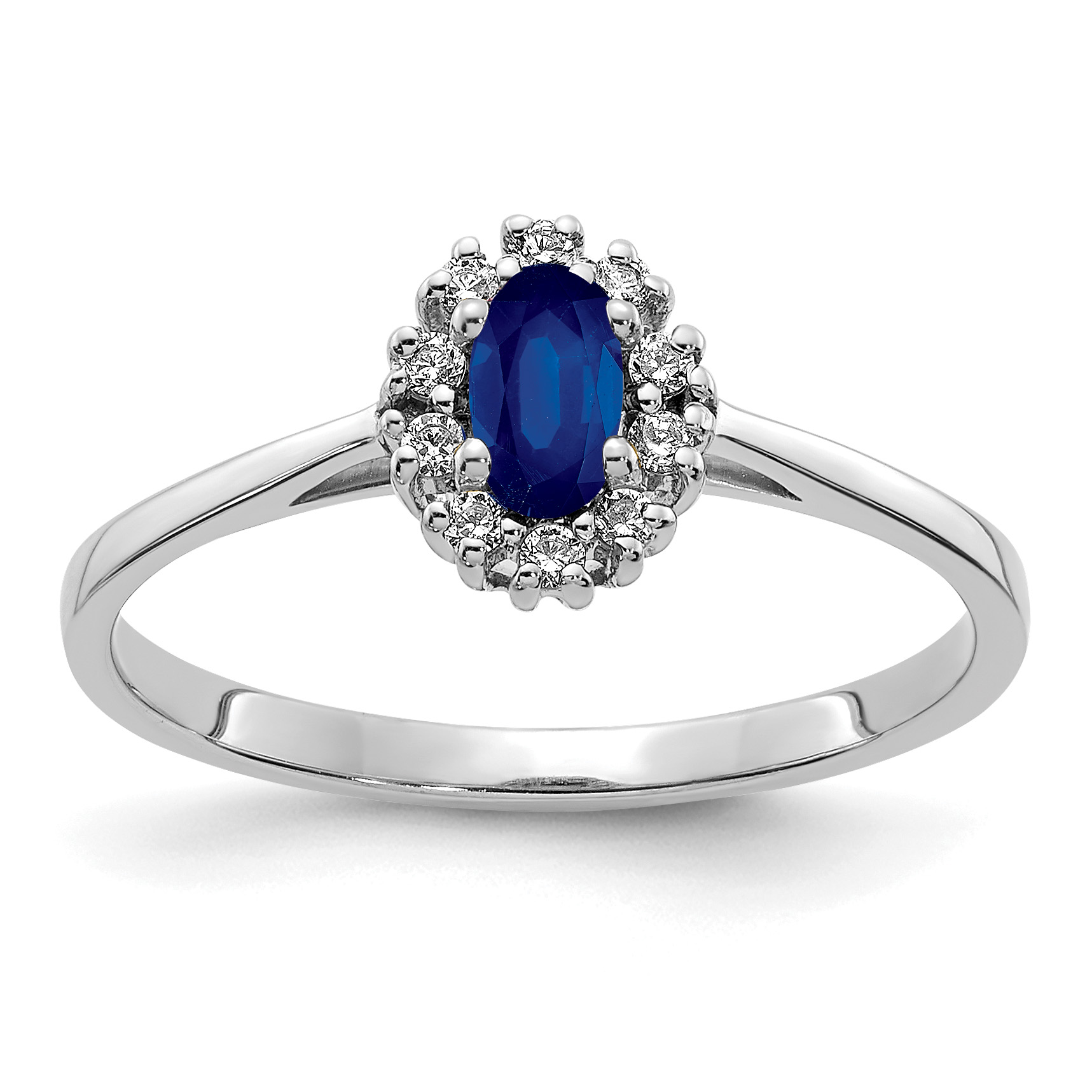 14k White Gold Diamond and Oval Sapphire Halo Ring (RM5757-SA-010-WA)