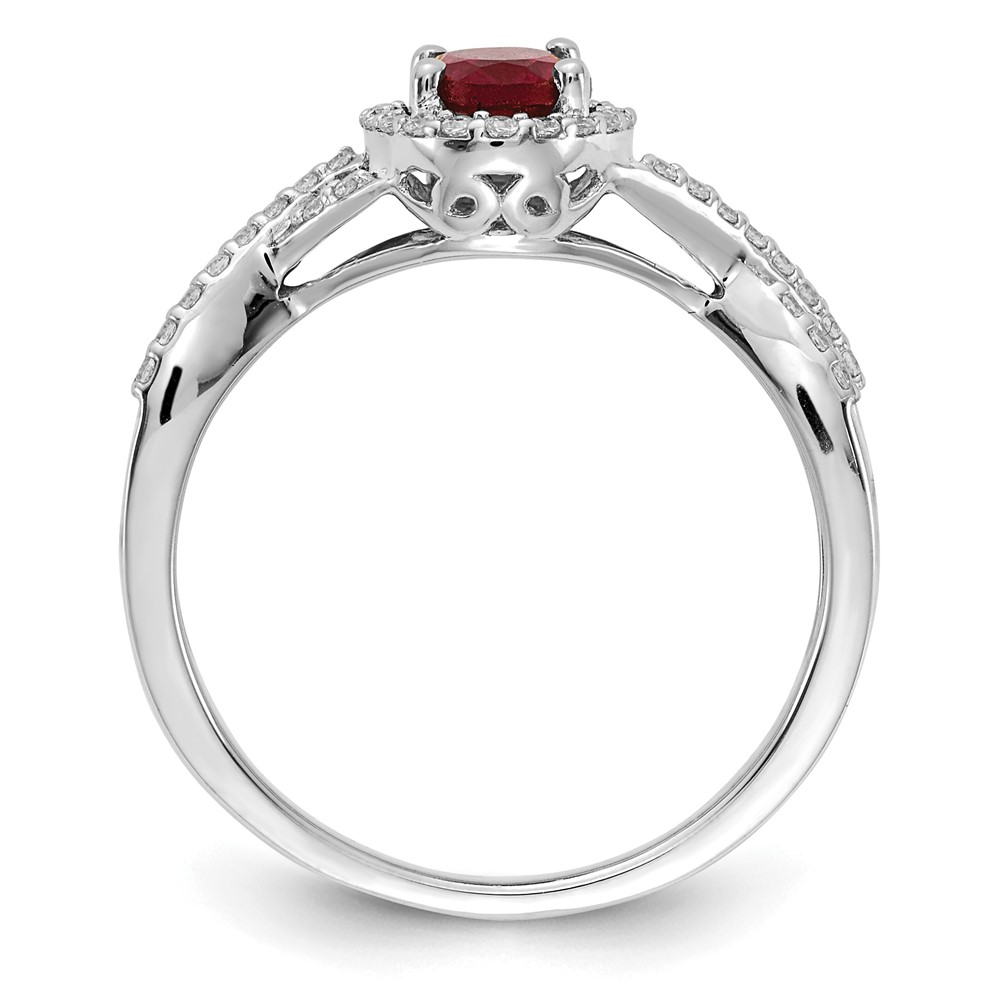 14k White Gold 1/5 carat Lab Grown Diamond VS/SI+ G+ and Lab Created Ruby Oval Halo Ring (RM5759-CRU-020-WLG)