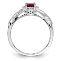 14K White Gold 0.20 Carat Lab Grown Diamond VS SI+ G+ and Lab Created Ruby Oval Complete Halo Ring view 2