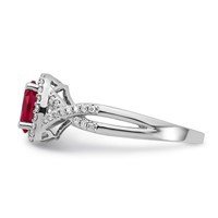 14K White Gold 0.20 Carat Lab Grown Diamond VS SI+ G+ and Lab Created Ruby Oval Complete Halo Ring view 3