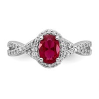 14K White Gold 0.20 Carat Lab Grown Diamond VS SI+ G+ and Lab Created Ruby Oval Complete Halo Ring view 4