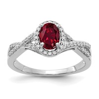 14K White Gold 0.20 Carat Lab Grown Diamond VS SI+ G+ and Lab Created Ruby Oval Complete Halo Ring view 1
