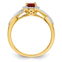 14K Yellow Gold 0.20 Carat Lab Grown Diamond VS SI+ G+ and Lab Created Ruby Oval Complete Halo Ring view 2