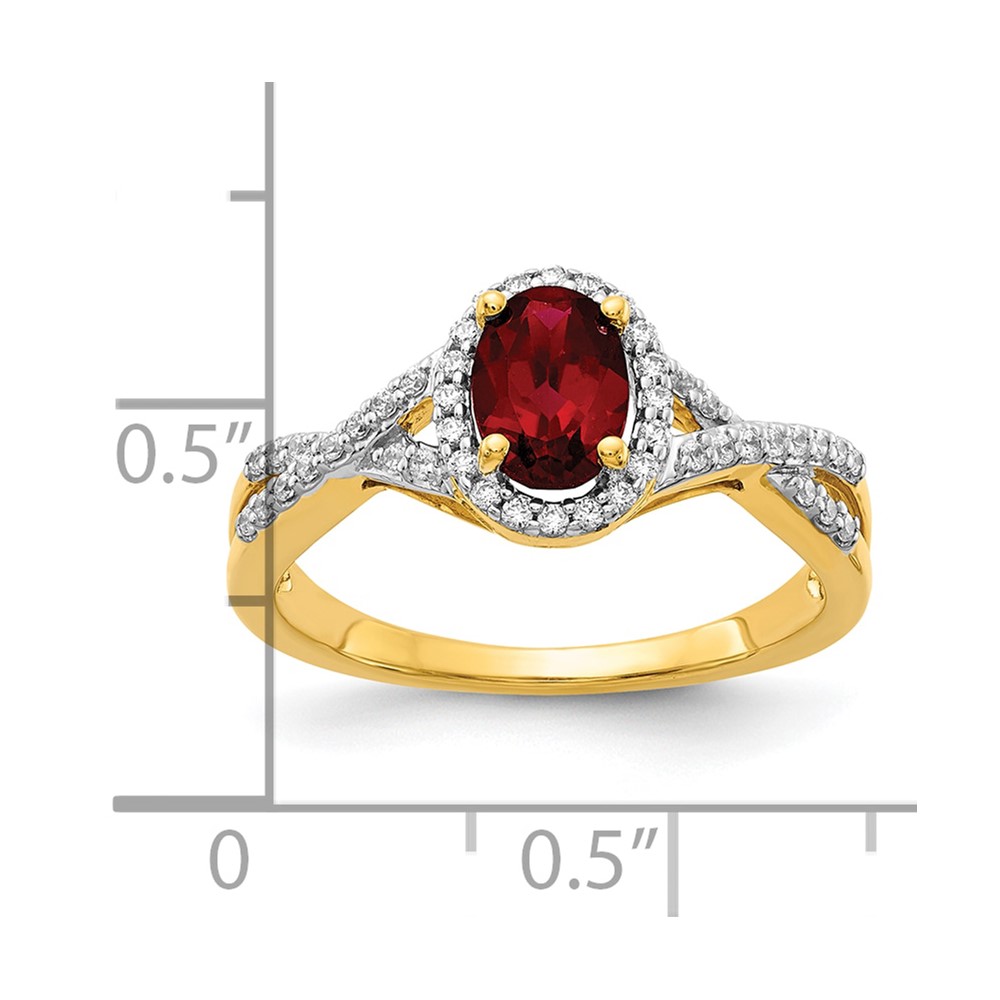14k 1/5 carat Lab Grown Diamond VS/SI+ G+ and Lab Created Ruby Oval Halo Ring (RM5759-CRU-020-YLG)