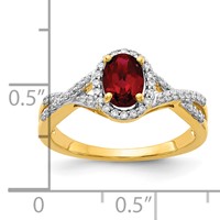 14K Yellow Gold 0.20 Carat Lab Grown Diamond VS SI+ G+ and Lab Created Ruby Oval Complete Halo Ring view 3