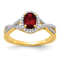 14K Yellow Gold 0.20 Carat Lab Grown Diamond VS SI+ G+ and Lab Created Ruby Oval Complete Halo Ring view 1