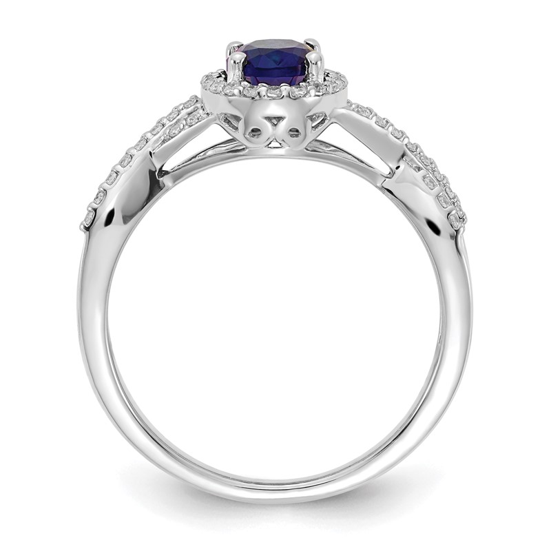 14k White Gold 1/5 carat Lab Grown Diamond VS/SI+ G+ and Lab Created Blue Sapphire Oval Halo Ring