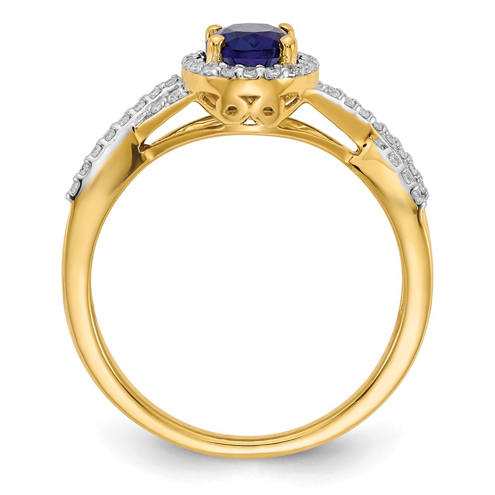 14k 1/5 carat Lab Grown Diamond VS/SI+ G+ and Lab Created Blue Sapphire Oval Halo Ring (RM5759-CSA-020-YLG)