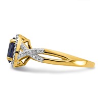 14K Yellow Gold 0.20 Carat Lab Grown Diamond VS SI+ G+ and Lab Created Blue Sapphire Oval Complete Halo Ring view 3