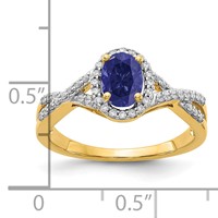 14K Yellow Gold 0.20 Carat Lab Grown Diamond VS SI+ G+ and Lab Created Blue Sapphire Oval Complete Halo Ring view 5
