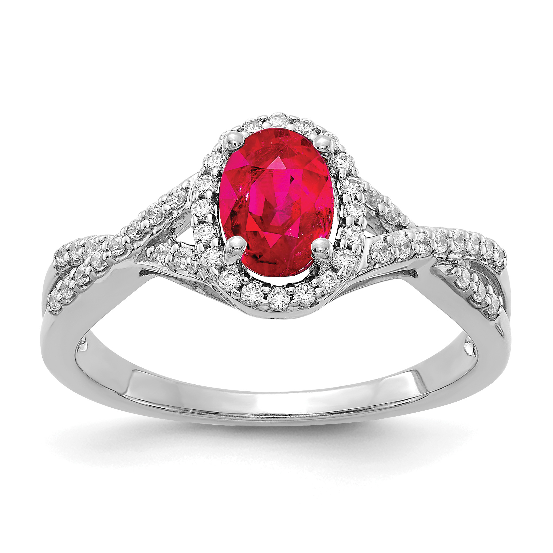 14k White Gold Diamond and Ruby Oval Halo Ring (RM5759-RU-020-WA)