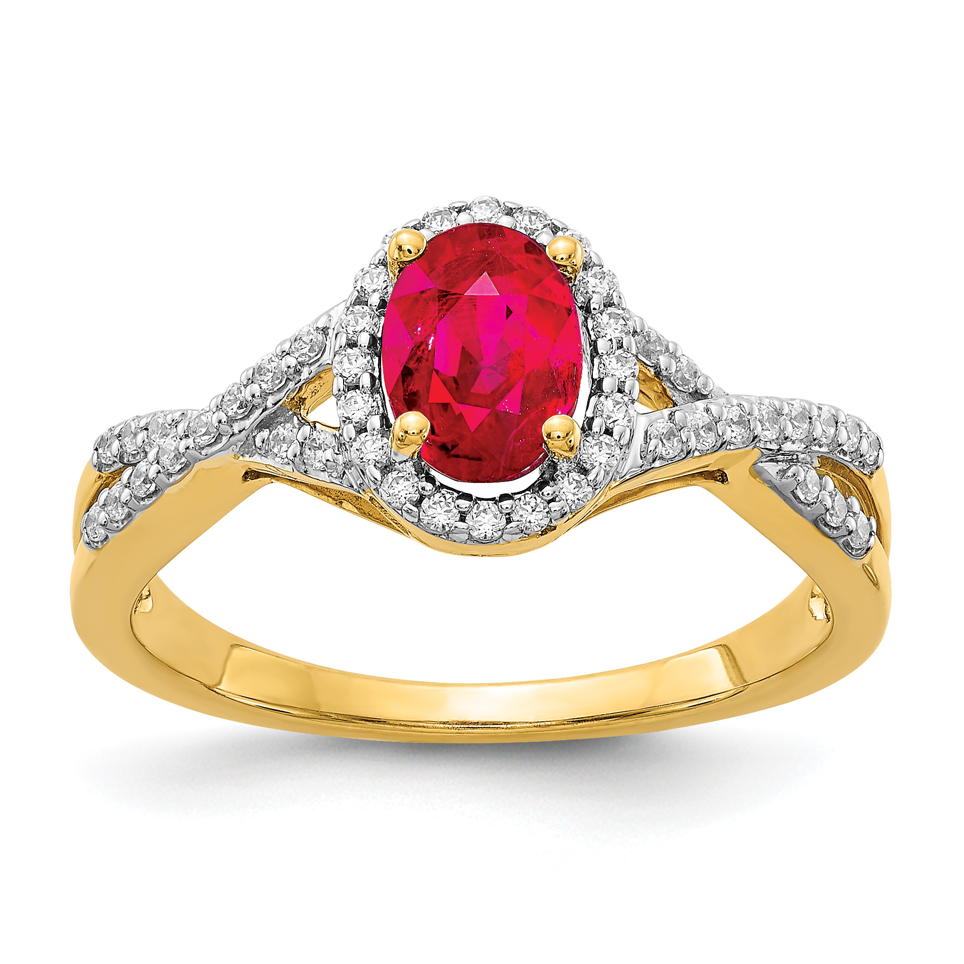 14k Diamond and Ruby Oval Halo Ring (RM5759-RU-020-YA)