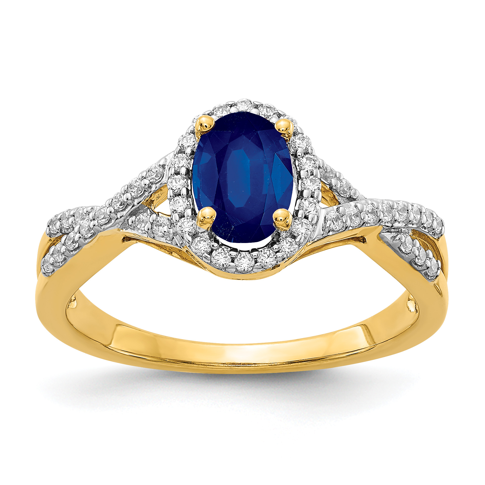 14k Diamond and Sapphire Oval Halo Ring (RM5759-SA-020-YA)