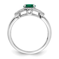 14K White Gold 0.10 Carat Lab Grown Diamond VS SI+ G+ and Lab Created Emerald Complete Ring view 2