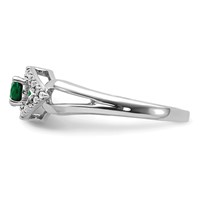 14K White Gold 0.10 Carat Lab Grown Diamond VS SI+ G+ and Lab Created Emerald Complete Ring view 3