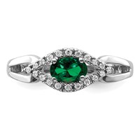 14K White Gold 0.10 Carat Lab Grown Diamond VS SI+ G+ and Lab Created Emerald Complete Ring view 4