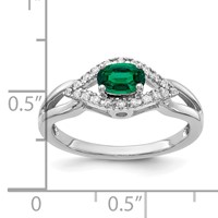14K White Gold 0.10 Carat Lab Grown Diamond VS SI+ G+ and Lab Created Emerald Complete Ring view 5