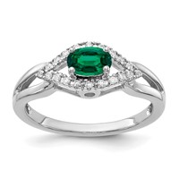 14K White Gold 0.10 Carat Lab Grown Diamond VS SI+ G+ and Lab Created Emerald Complete Ring view 1