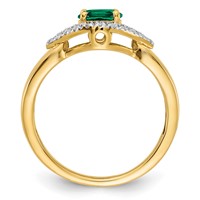 14K Yellow Gold 0.10 Carat Lab Grown Diamond VS SI+ G+ and Lab Created Emerald Complete Ring view 2