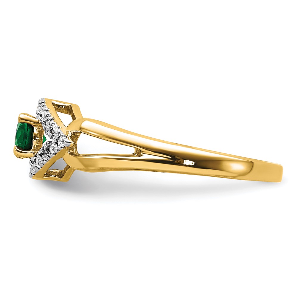 14k 1/10 carat Lab Grown Diamond VS/SI+ G+ and Lab Created Emerald Ring (RM5760-CEM-013-YLG)