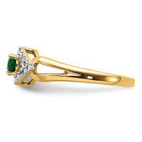 14K Yellow Gold 0.10 Carat Lab Grown Diamond VS SI+ G+ and Lab Created Emerald Complete Ring view 3