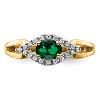 14K Yellow Gold 0.10 Carat Lab Grown Diamond VS SI+ G+ and Lab Created Emerald Complete Ring view 4