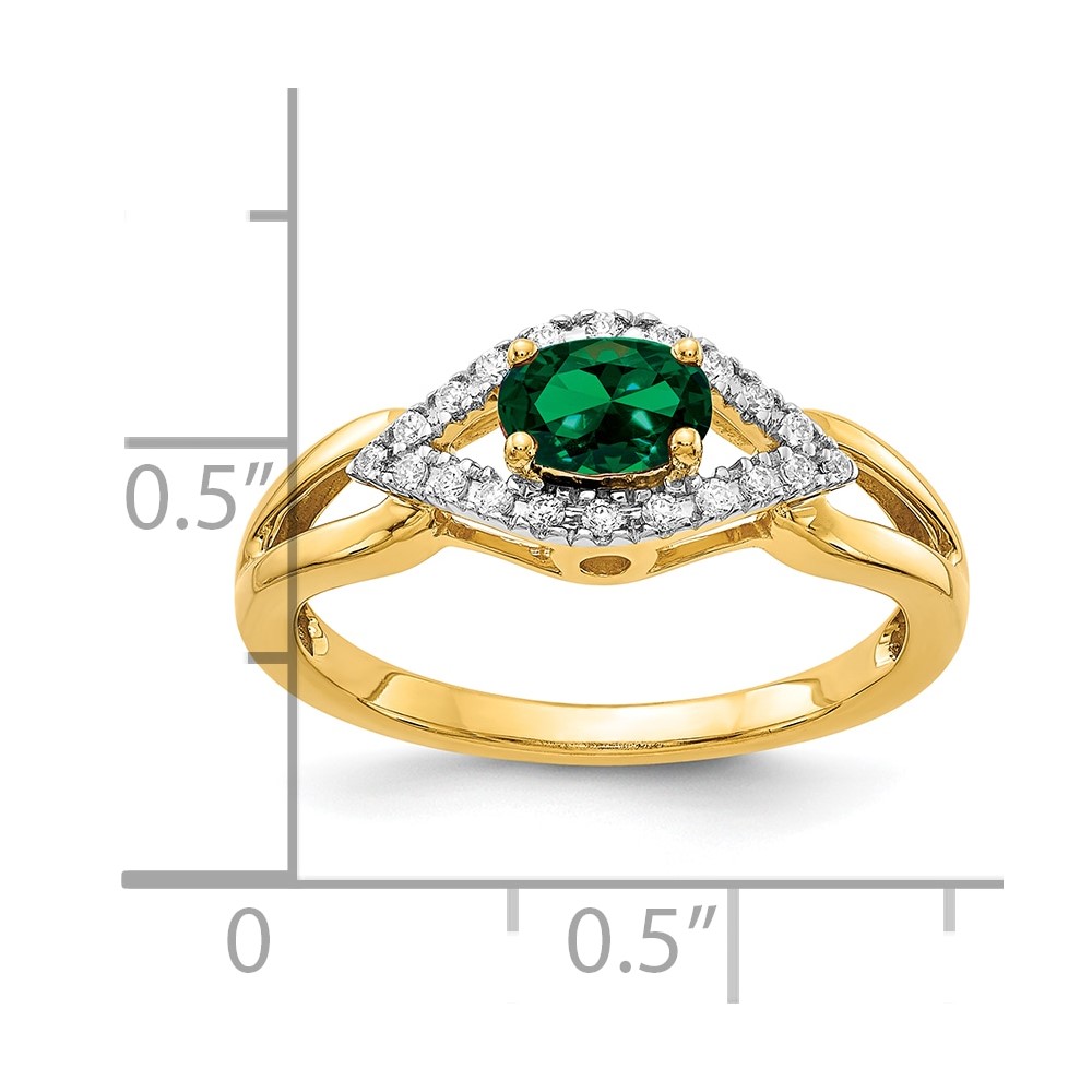 14k 1/10 carat Lab Grown Diamond VS/SI+ G+ and Lab Created Emerald Ring (RM5760-CEM-013-YLG)