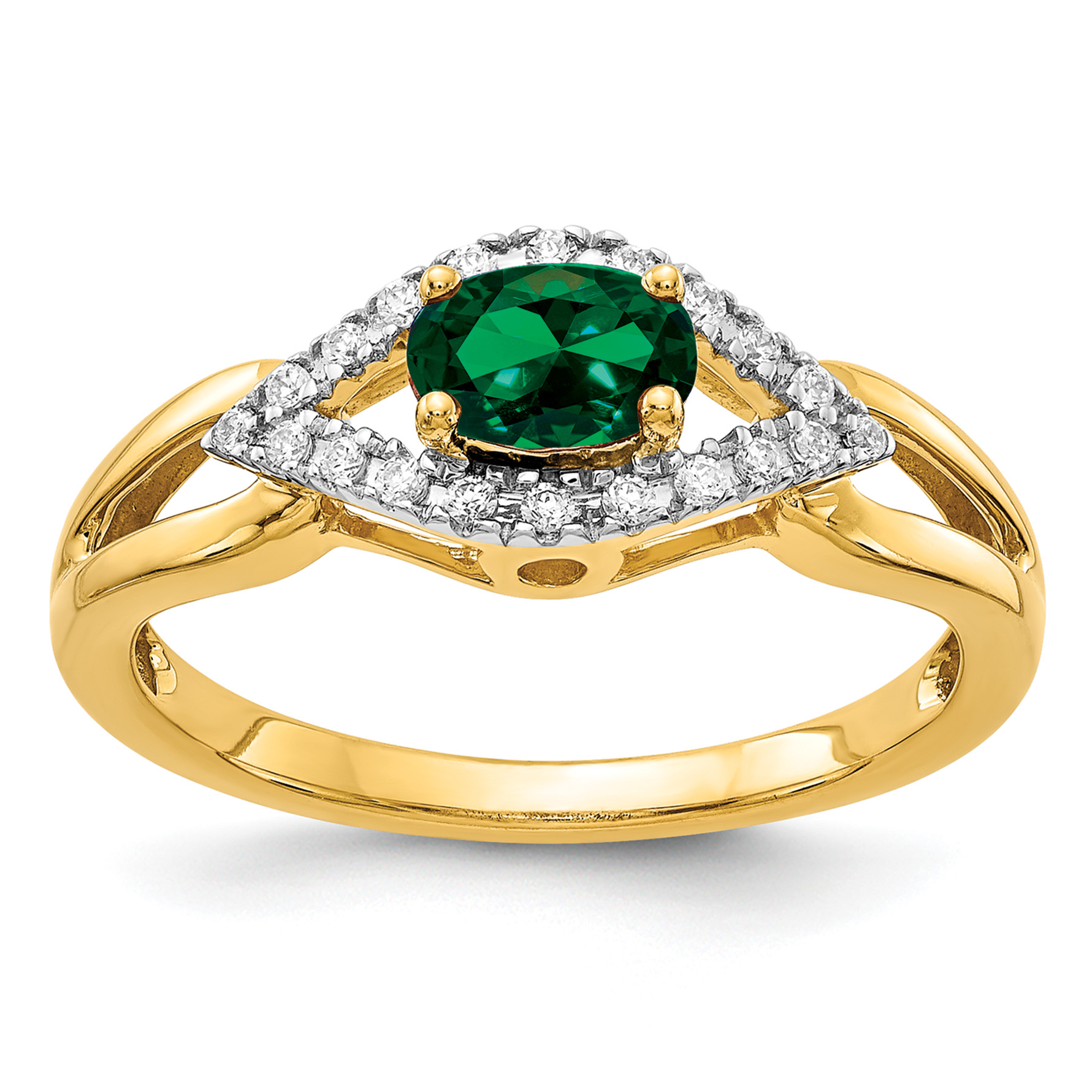 14k 1/10 carat Lab Grown Diamond VS/SI+ G+ and Lab Created Emerald Ring (RM5760-CEM-013-YLG)