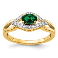 14K Yellow Gold 0.10 Carat Lab Grown Diamond VS SI+ G+ and Lab Created Emerald Complete Ring view 1