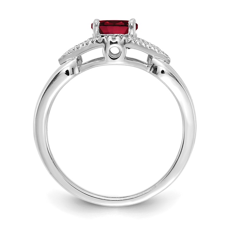 14k White Gold 1/10 carat Lab Grown Diamond VS/SI+ G+ and Lab Created Ruby Ring