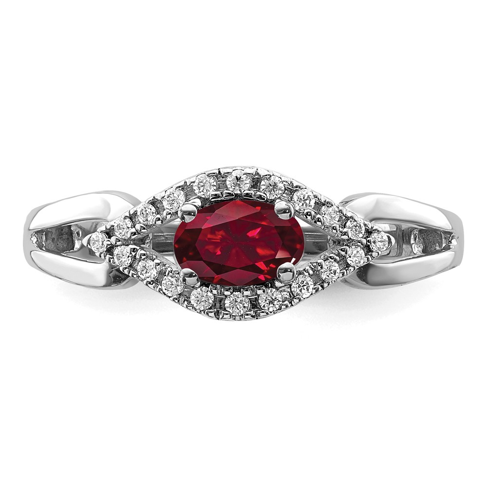 14k White Gold 1/10 carat Lab Grown Diamond VS/SI+ G+ and Lab Created Ruby Ring (RM5760-CRU-013-WLG)