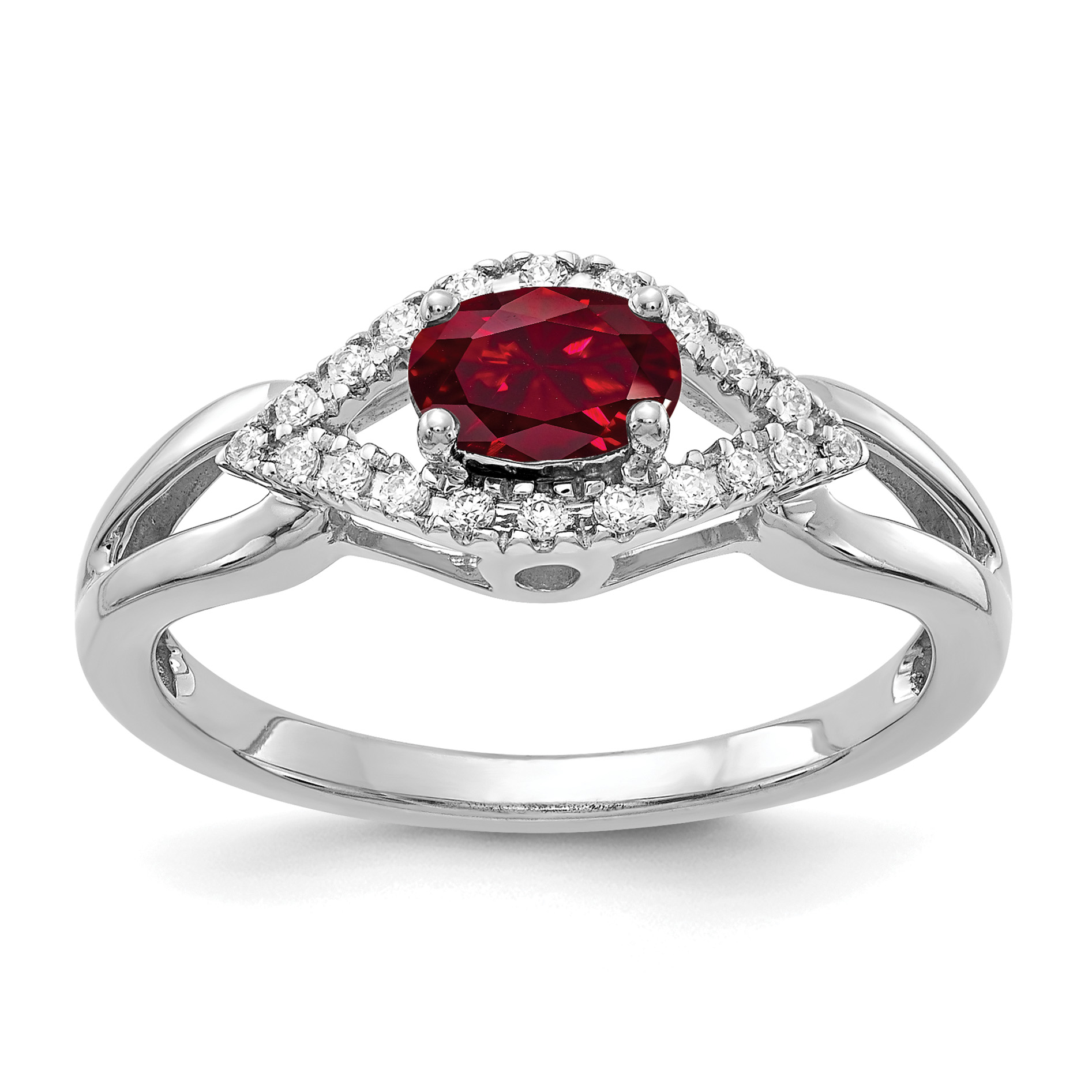 14k White Gold 1/10 carat Lab Grown Diamond VS/SI+ G+ and Lab Created Ruby Ring (RM5760-CRU-013-WLG)
