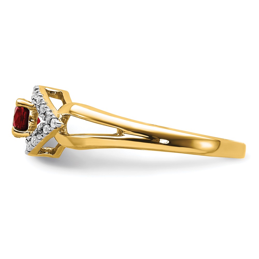 14k 1/10 carat Lab Grown Diamond VS/SI+ G+ and Lab Created Ruby Ring (RM5760-CRU-013-YLG)