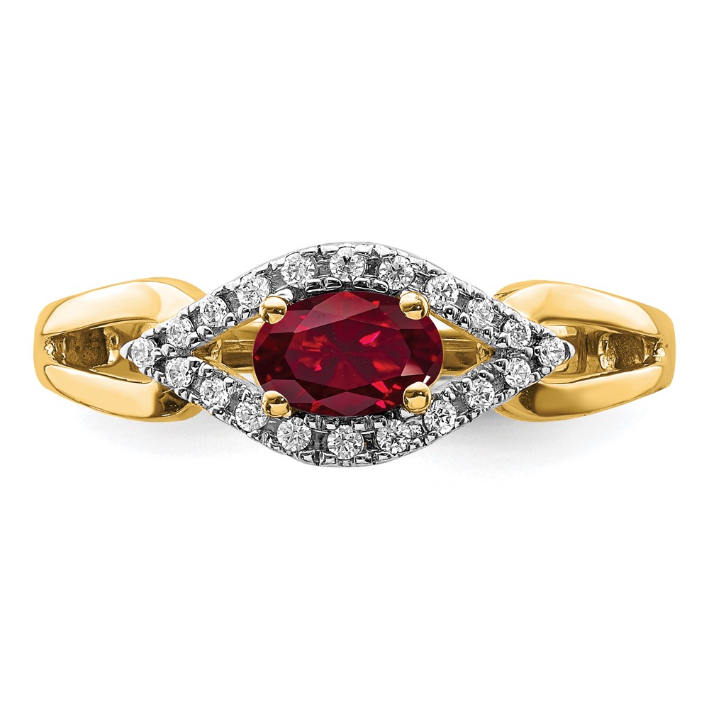 14k 1/10 carat Lab Grown Diamond VS/SI+ G+ and Lab Created Ruby Ring (RM5760-CRU-013-YLG)