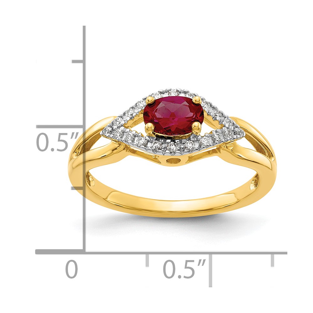 14k 1/10 carat Lab Grown Diamond VS/SI+ G+ and Lab Created Ruby Ring (RM5760-CRU-013-YLG)